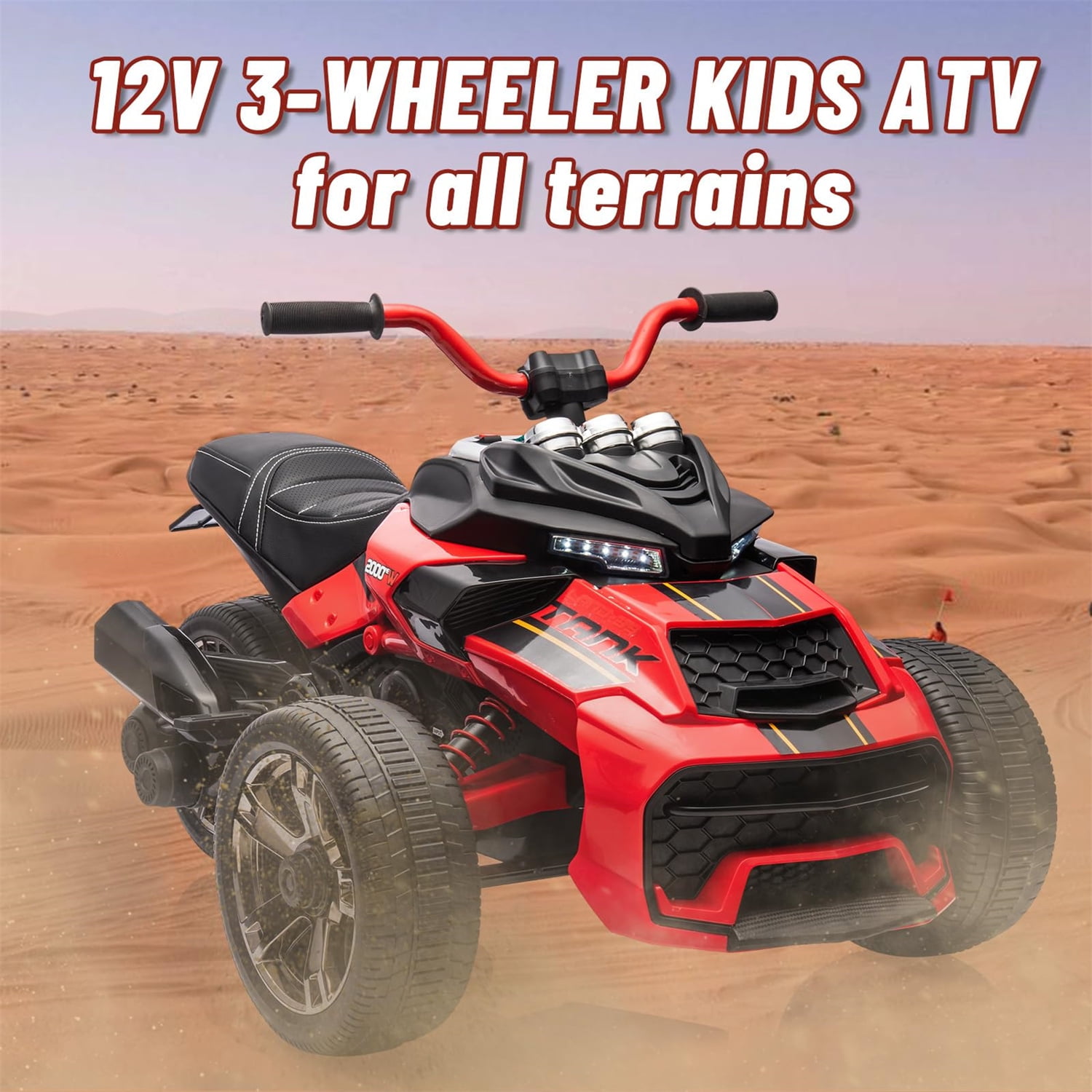 12V Kids Ride On ATV Car,3 Wheeler Motorcycle Electric Vehicle ATV with EVA Tire, LED, Music,Ride on Car Toy for Boys and Girls