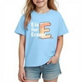 thumbnail image 5 of Kids Alphabet T-Shirt for Girls | 100% Cotton Crew Neck Soft Graphic Tee, Letter E Eraser Design in Blue | Preschool Kids Learning Educational Shirt,Size 7 T, 5 of 9