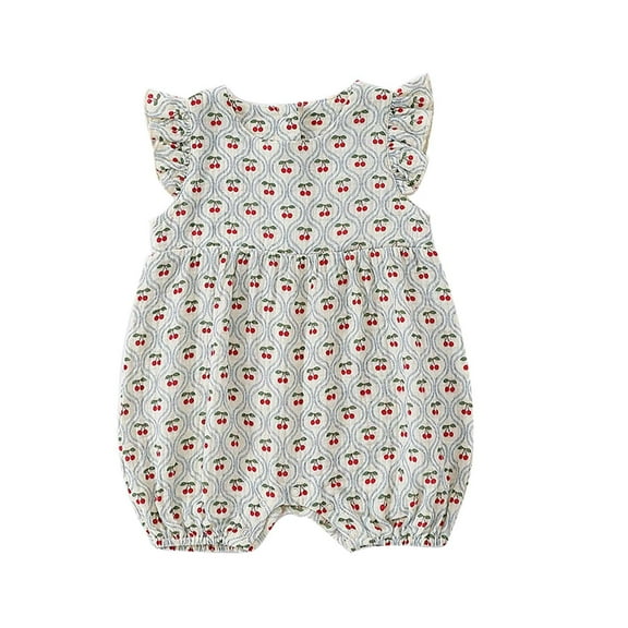 Fesfesfes Babys Summer Floral Print Rompers Comfortable Round Neck Sleeveless Rompers Casual Button-Up Rompers ,Size 6 Months-2 Years