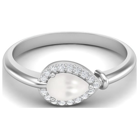 6X4mm Pear Pearl Gemstone 925 Sterling Silver Halo Mother's Day Gift Ring Minimalist Solitaire Mother's Day Gift Ring For Women