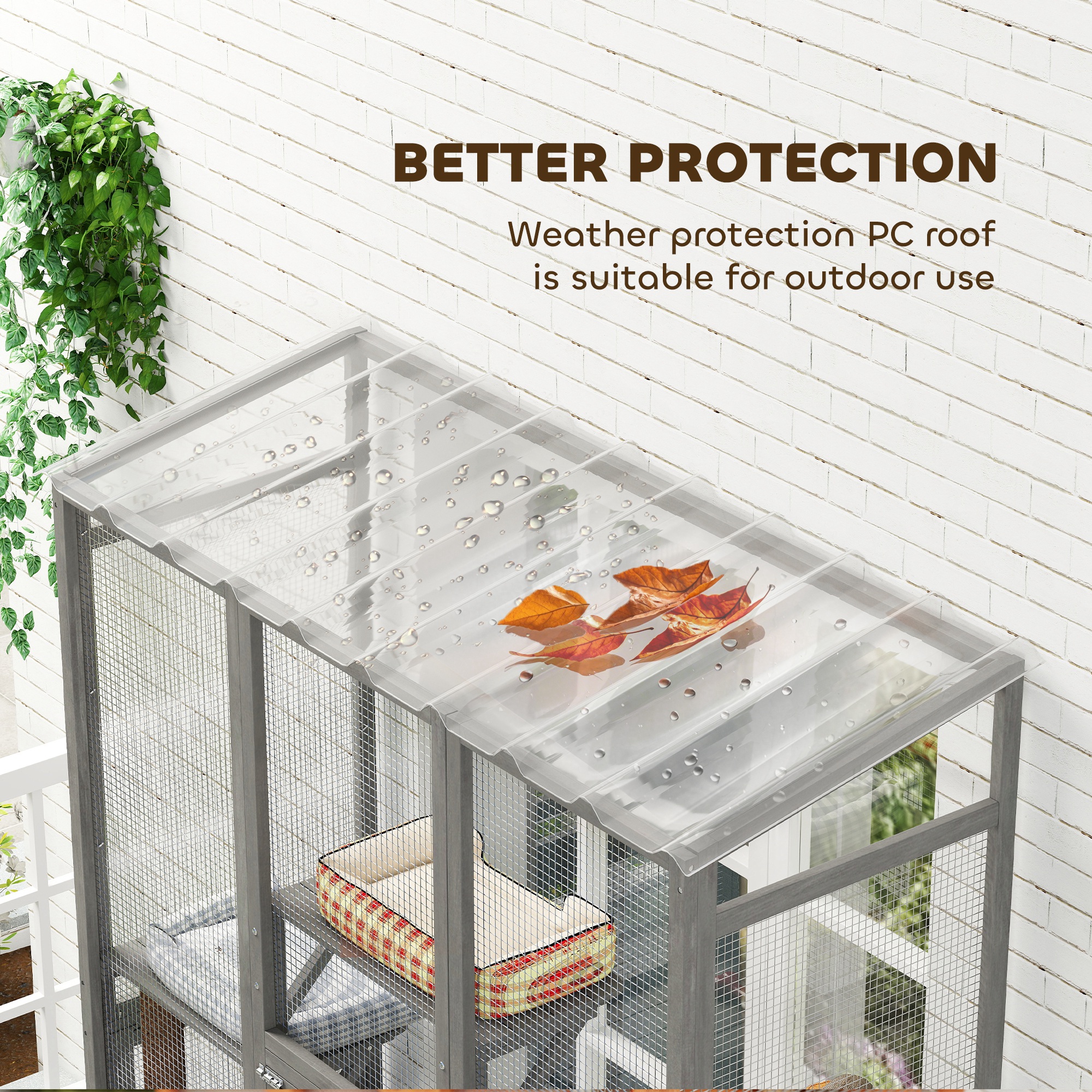 PawHut Outdoor Catio Cat Enclosure, Large Wooden Cat House with 6 Jumping Platforms, Scratching Post, 2 Ramps, Waterproof Roof, for 2-3 Kittens