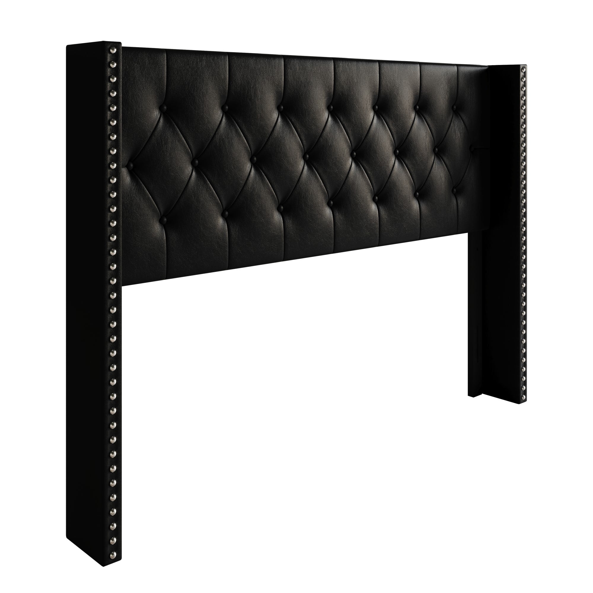 Home Design Sonoma Full Tufted Upholstered Headboard with Wingback Design and Nailhead Trim, Black, Easy Assembly
