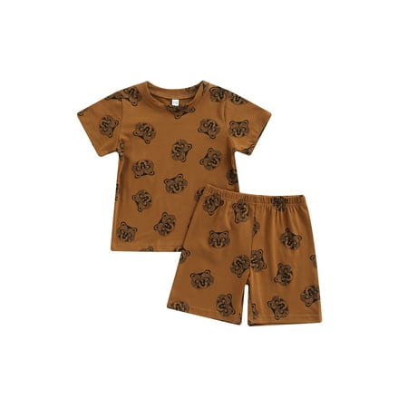 

Frobukio Kids Toddler Boys Summer Shorts Set Cartoon Tiger Head Print Short Sleeve T-Shirt Elastic Waist Shorts Brown 3-4 Years