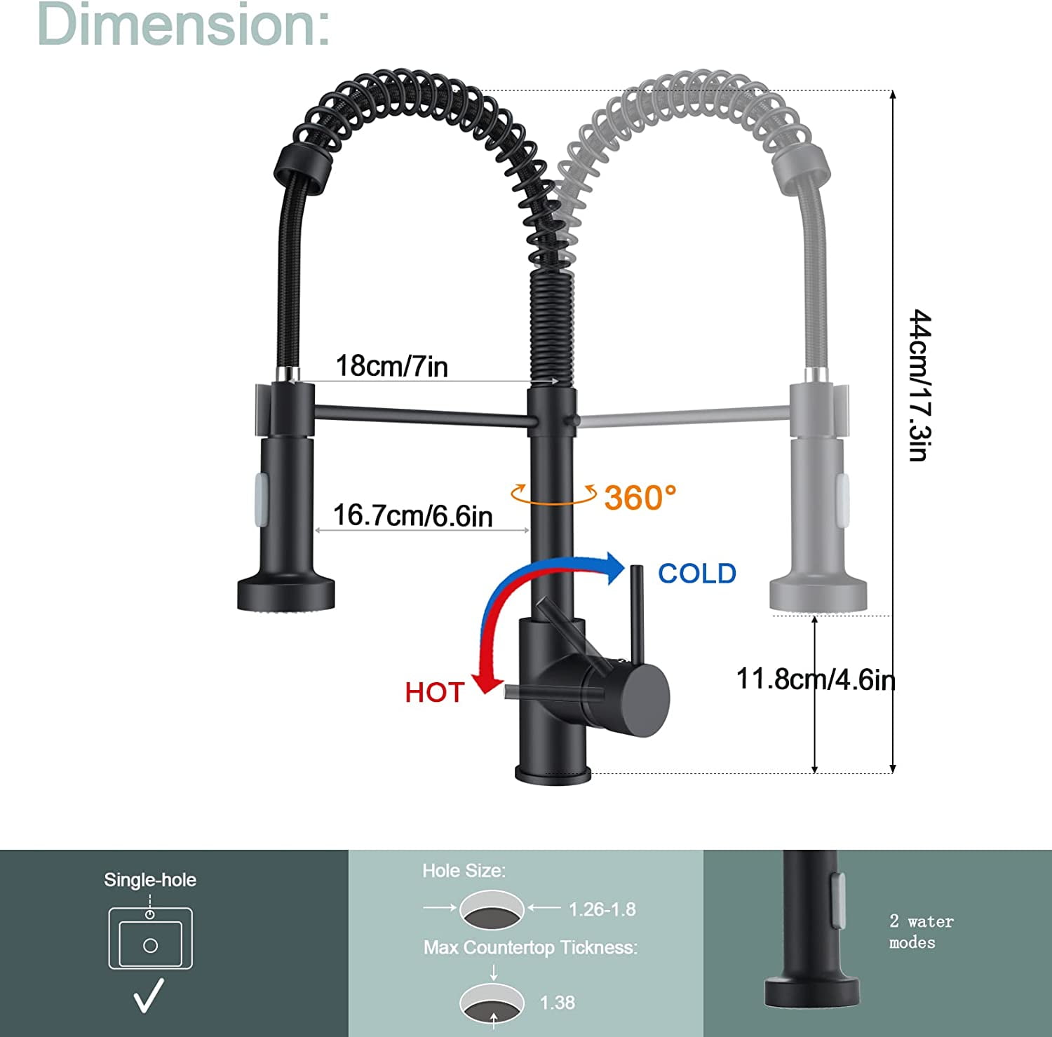 Zovajonia Black Kitchen Faucet With Pull Out Sprayer For Kitchen Sink Single Hole Commercial Kitchen Faucet