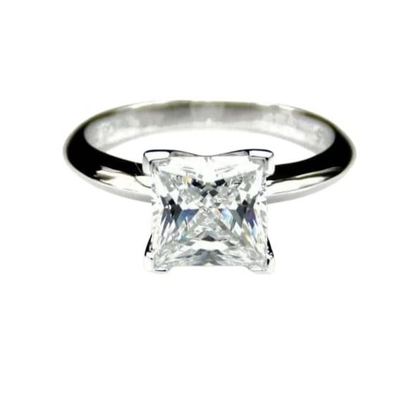 HeartsAndYou 1ct Engagement Ring for Women Princess Cut Moissanite Solitaire Design 18k White Gold Over Silver