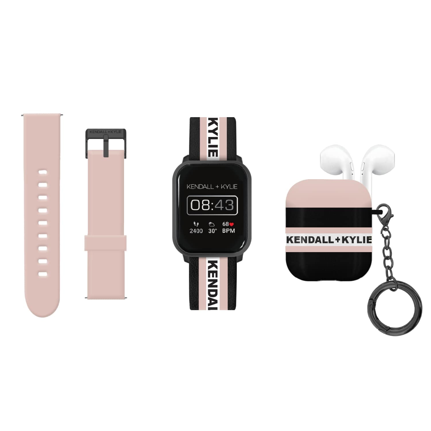 Kendall + Kylie Blush/Black Smart Watch with Interchangeable Strap and Earbud Set 900263B-40-G12