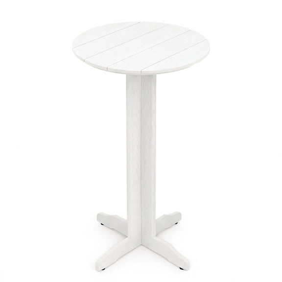 Outdoor Round Bar Table, 43" All-Weather HDPE High Top Bistro Table with Adjustable Feet, Heavy Duty Pub Table for Garden, Backyard, Deck & Poolside (White)