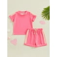 thumbnail image 2 of Biekopu Kids Summer Outfit, Contrast Color Short Sleeve Crew Neck T-shirt with Elastic Waist Shorts Clothing Set, 2 of 8