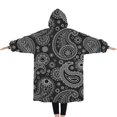 thumbnail image 2 of Oversized Wearable Blanket Hoodie,Black Paisley Pattern Sherpa Blanket Hoodie with Super Pockets,Super Warm Fuzzy Pullover for Women & Men, 2 of 6