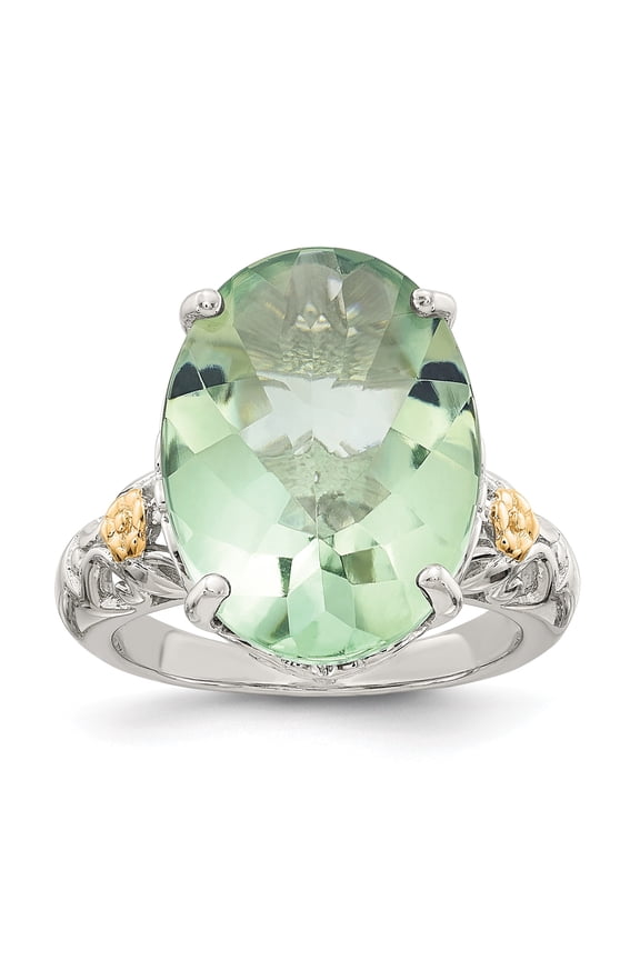Sterling Silver w/14k Green Quartz Ring - Size 7