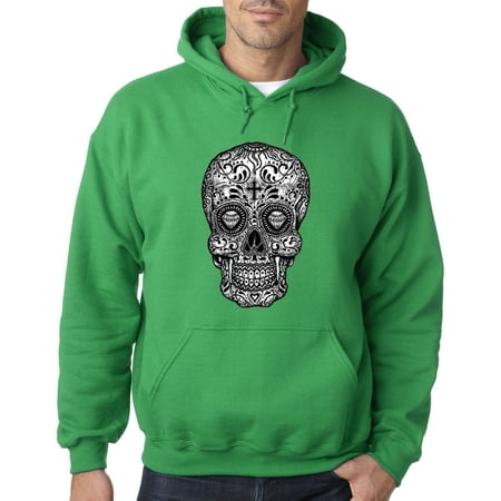 New Way 791 - Adult Hoodie Skull Day Of The Dead Skeleton Bones Sweatshirt XL Kelly Green