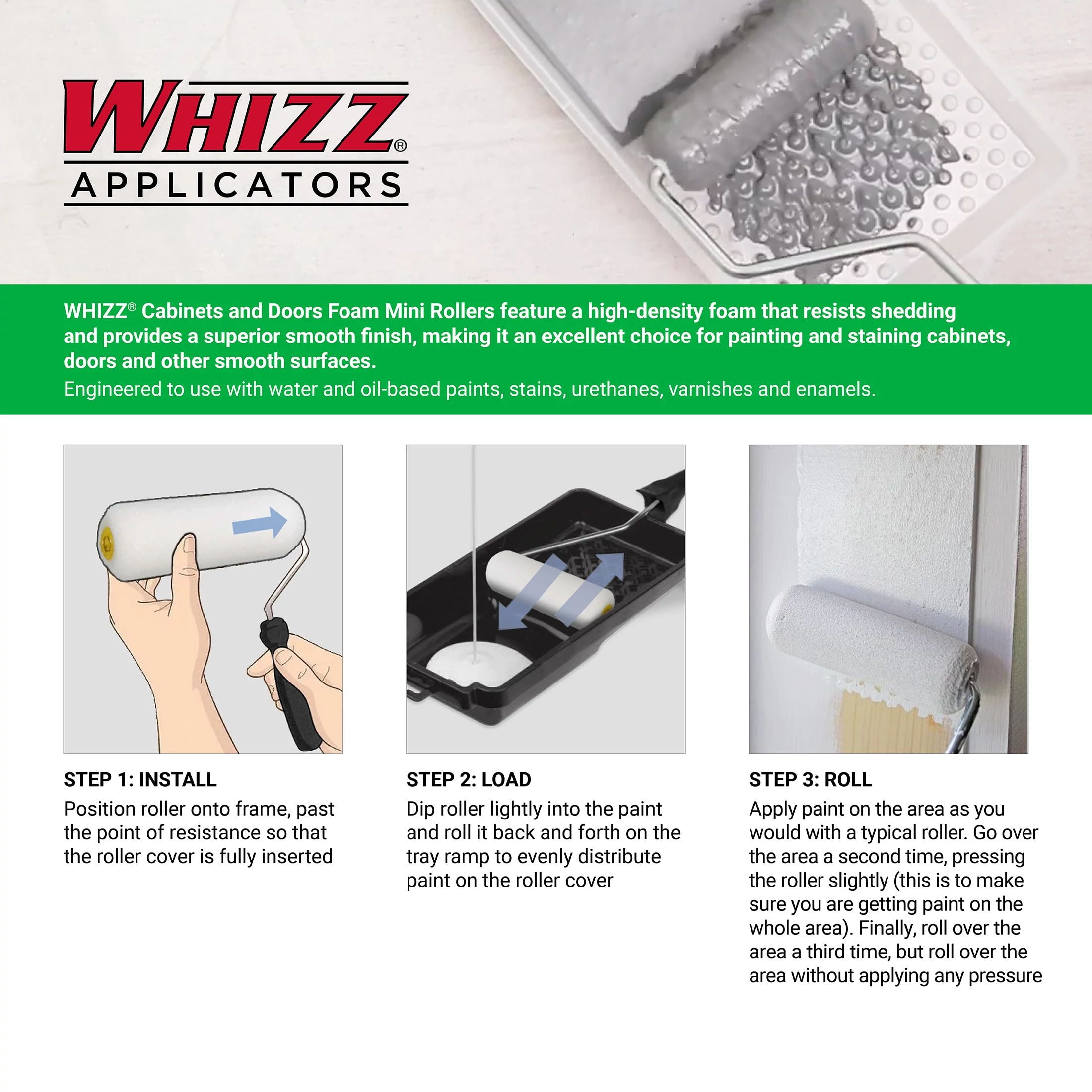 Whizz 2-in Foam Roller 3-Piece Mini Paint Applicator Kit 97610
