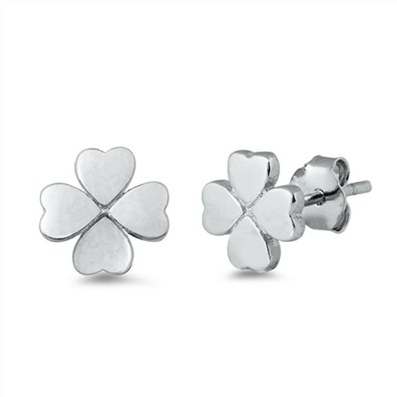 Sterling Silver Four Leaf Clover Heart Flower Shamrock Lucky Good Luck Earrings Jewelry Female