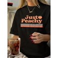 thumbnail image 1 of Women'S Vintage Crew Neck T-Shirt, "Just Peachy" Geometric Pattern, Short Sleeve, Regular Length, 100% Polyester Knit Fabric, Summer Casual Top, 200g/m² - Black, 1 of 6
