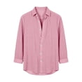 thumbnail image 4 of Men's Linen Cotton Shirts Long Sleeve Lightweight Regular Fit Solid Button Casual Summer Shirt Pink XL, 4 of 4