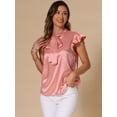thumbnail image 4 of DARING DIVA Women's Ruffled Cap Sleeve Work Polka Dots Blouses XS Pink, 4 of 6