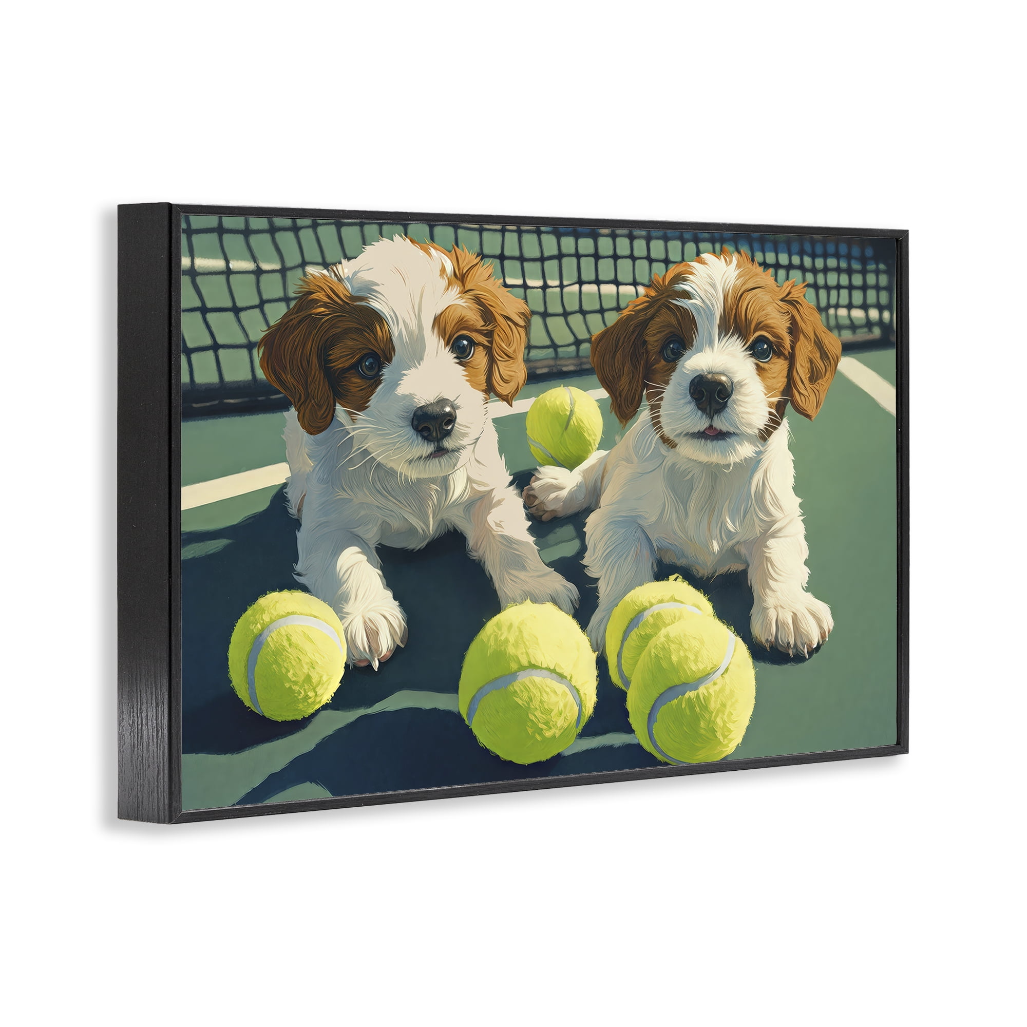 Stupell Industries Playful Puppies with Tennis Balls Black Framed Giclee Art, design by Imagine It Images