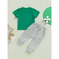 thumbnail image 5 of Infant Toddler Baby Boy St Patricks Day Outfits Short Sleeve Shirts Clover Sweatshirt with Pants 2Pcs Clothes Set (Green, 0-6 Months), 5 of 9