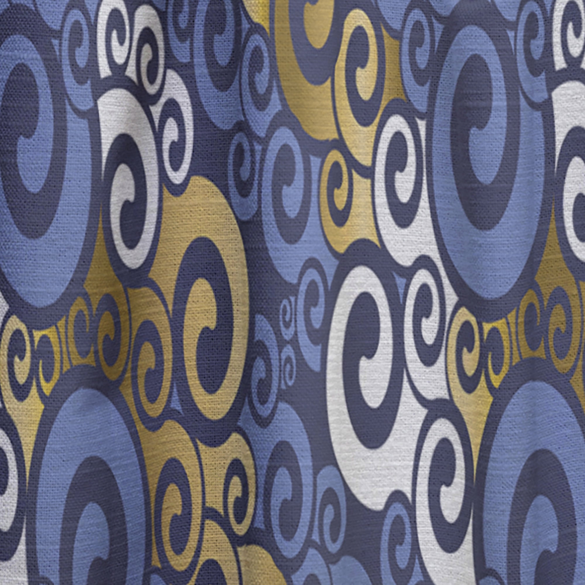 Designart 'Retro Luxury Waves In Blue and Gold III' Mid-Century Modern Curtain Panel