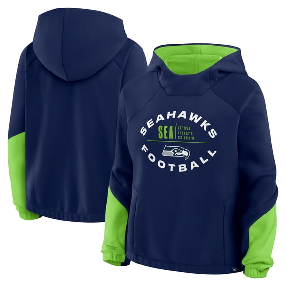 Women's Fanatics College Navy Seattle Seahawks Oversized-Redzone Bubble Screen Pullover Hoodie
