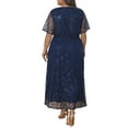 thumbnail image 3 of Agnes Orinda Women's Plus Size Wedding Guest Dress Sequin Printed Pattern Wrap V Neck Short Sleeve Cocktail Party Prom Long Dresses with Tie Waist 1X Navy Blue, 3 of 6