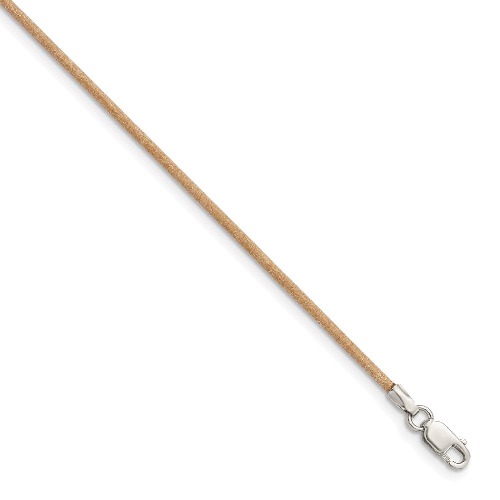 925 Sterling Silver 1.5mm Natural Leather Cord Necklace 18 Inch