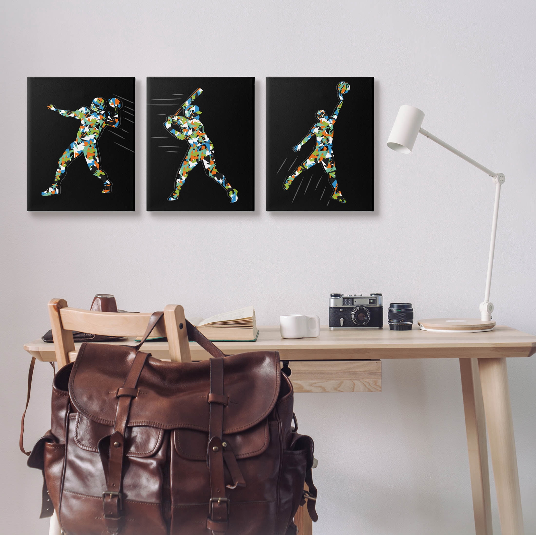 Stupell Industries Geometric Athlete Patterned Sports Graphic Art Gallery Wrapped Canvas Print Wall Art, Set of 3, Design by Arrolynn Weiderhold