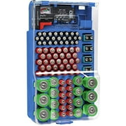 The Battery Organizer Storage Case with Hinged Clear Cover and closing latch, includes a Removable Battery Tester, Holds 93 Batteries Various Sizes (Blue)