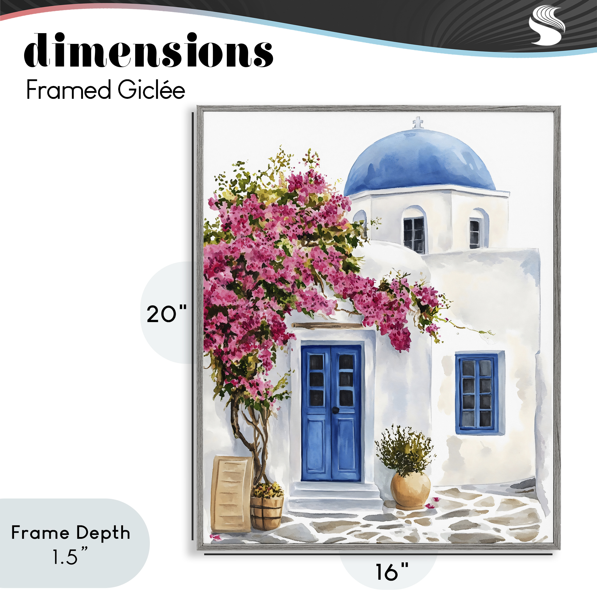 Stupell Industries Santorini House with Bougainvillea Gray Framed Giclee Art, design by LSR Design Studio