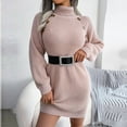 thumbnail image 5 of Sweater Womens Midi Dress Casual Long Sleeve Solid Knit Turtleneck Long Puff Sleeve Bodycon Dress, 5 of 8