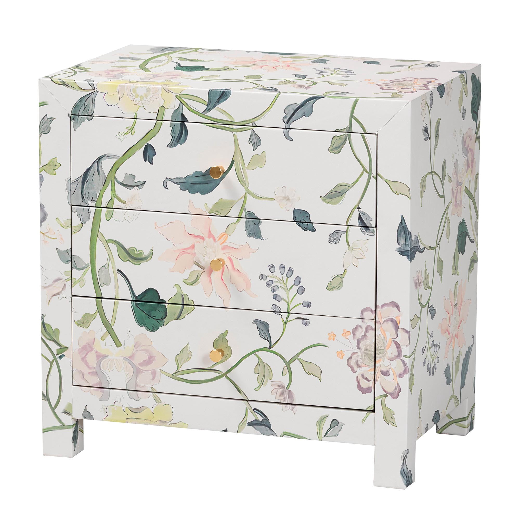 Baxton Studio Connery Modern End Table, 3-Drawer, Multicolor