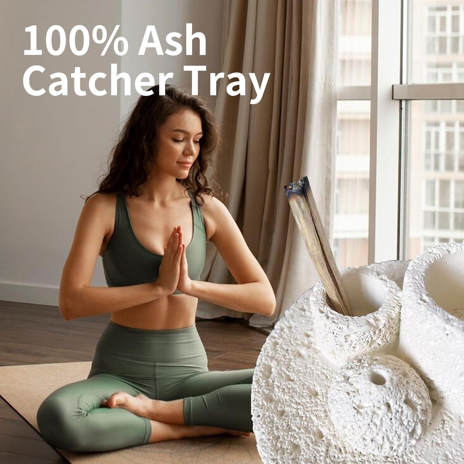 ABPETE 4-in-1 Cement Holder for Incense Sticks, Palo Santo, Sage Sticks & Candles - Multi-Purpose Burner for Aromatherapy & Meditation (Creamy)