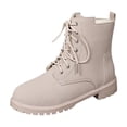 thumbnail image 2 of BLTIBY Mid Calf Boots for Women Chunk Heel Lace Up Waterproof Boot Winter Fall Fashion Booties Side Zip Beige 41, 2 of 9