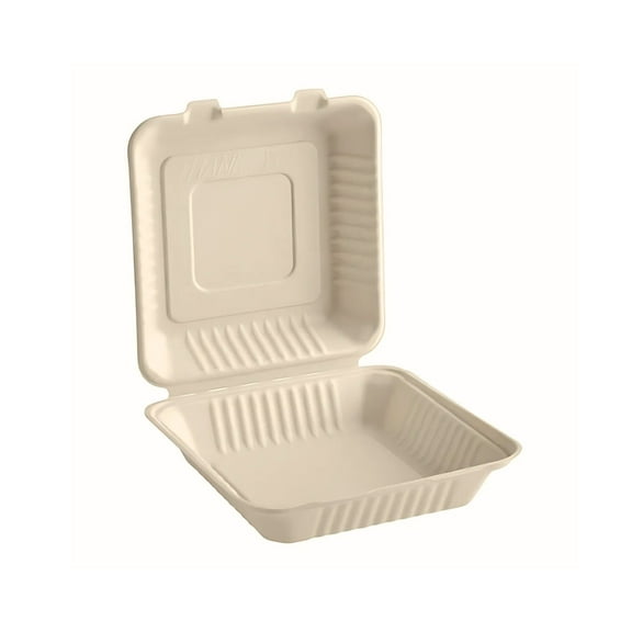 Plant Plate Compostable Takeout/to-Go Container, 9x9 Clamshell, Made of Bagasse, 150 Count