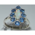 thumbnail image 5 of LBG British Made 10k White Gold Natural Opal & Sapphire Womens Statement Ring - 33 size options - Size 11.5, 5 of 9