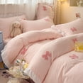 thumbnail image 3 of Ruffle Duvet Cover Queen Size 3 Pieces Pink Bow Duvet Cover Set Chic Textured Comforter Cover for All Season Cute Bedding Set with Zipper 2 Pillow Shams for Kids Girls Adult, 3 of 13