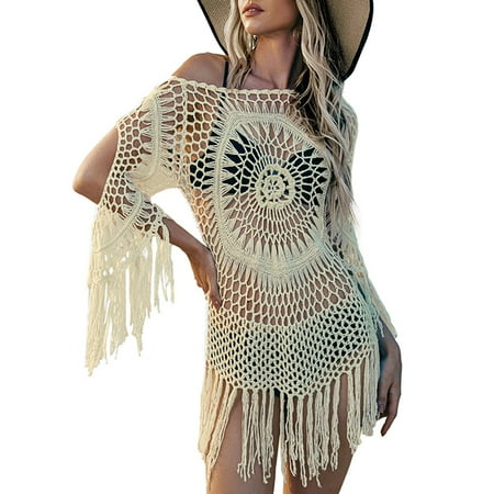 MJTBGFSWG Swimsuit Cover Up Women s Swimwear Cover Up Crochet Lace Bikini Swimsuit Cover Up Knit Dress