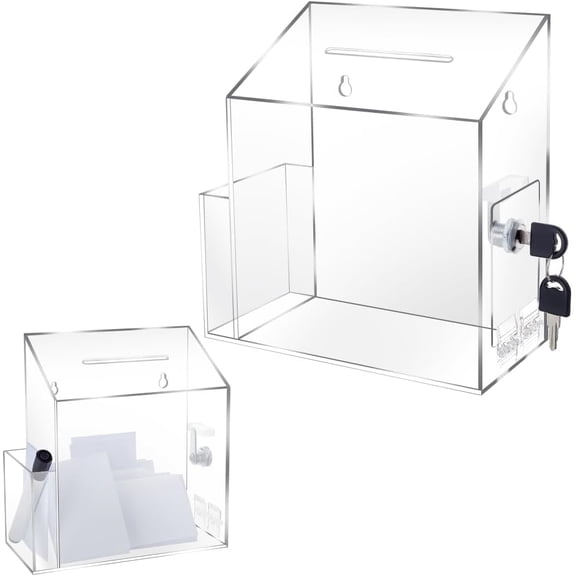 Transparent Suggestion Box with Key Lock 8.3x8.7in Large Acrylic Ballot Voting Case for Fundraising Events Corporate Offices Clear