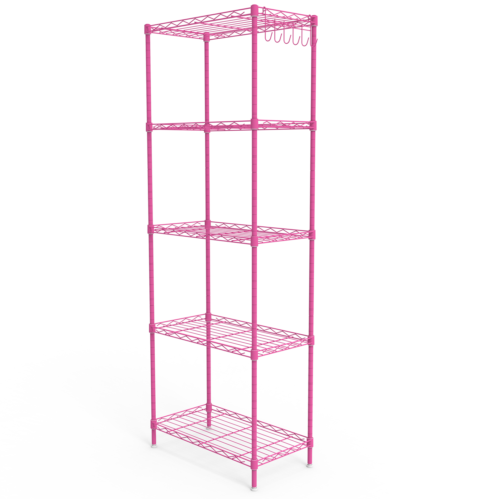Ktaxon 5 Tier Layer 59"x21"x11.5" Storage Rack, Wire Shelving Adjustable Steel Storage Rack Organizer Kitchen, Barbie Pink
