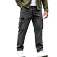 thumbnail image 2 of Mifsaly Mens Cargo Pants with Multi Pockets Elastic Waist Drawstring Utility Work Trousers Comfortable Relaxed Fit Outdoor Hiking Training Bottoms, 2 of 5