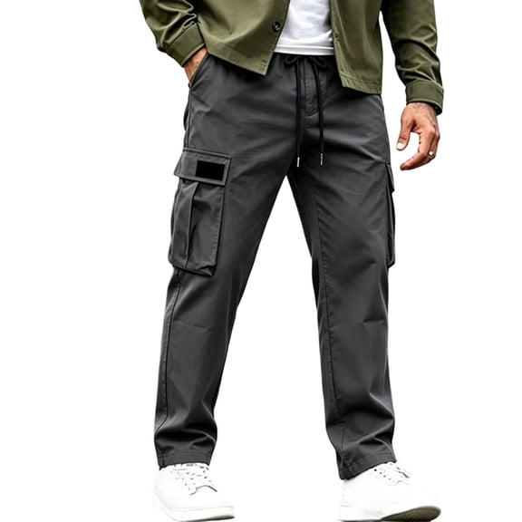 CHGBMOK Cargo Pants for Men Drawstring Elastic Waist Straight Leg Trousers Lightweight Pants for Work Casual Outdoor