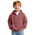 thumbnail image 1 of GiLiling Kids Waffle Hoodie - Boys Girls Solid Color Quarter Zip Long Sleeve Drawstring Hooded Sweatshirt with Pocket (Brick Red, 14-15 Years), 1 of 8