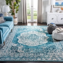 SAFAVIEH Crystal Beckett Oriental Area Rug, Beige/Dark Teal, 7' x 7' Square