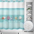 thumbnail image 2 of No Hook Shower Curtain, Teal Summer Coastal Shower Curtains for Bathroom with See Through Top Window, Modern Ocean Waves Starfish Shell Waterproof & Washable Bath Curtain Standard 72"x72", 2 of 9