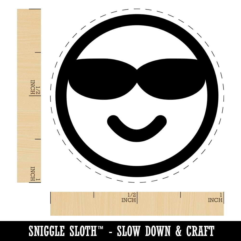 Sunglasses Cool Smile Happy Emoticon Self-Inking Rubber Stamp Ink Stamper - Purple Ink - Medium 1 Inch