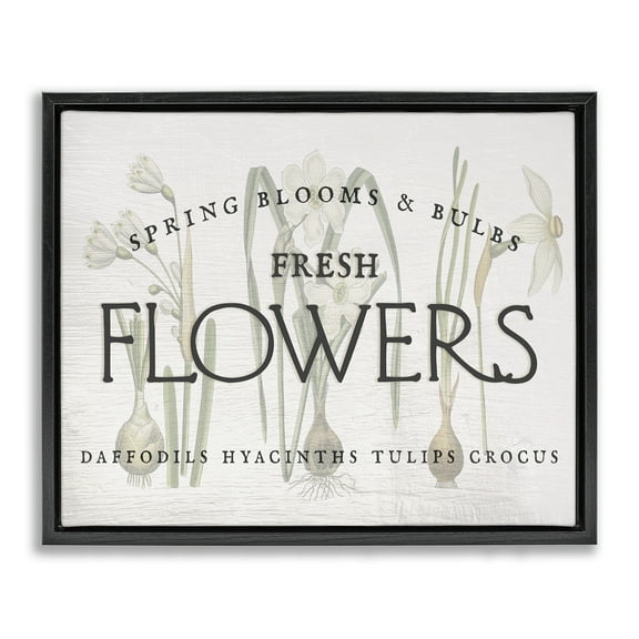 Stupell Industries Fresh Flowers Market Typography Painting Black Floater Framed Canvas Art Print Wall Art, 21 x 17