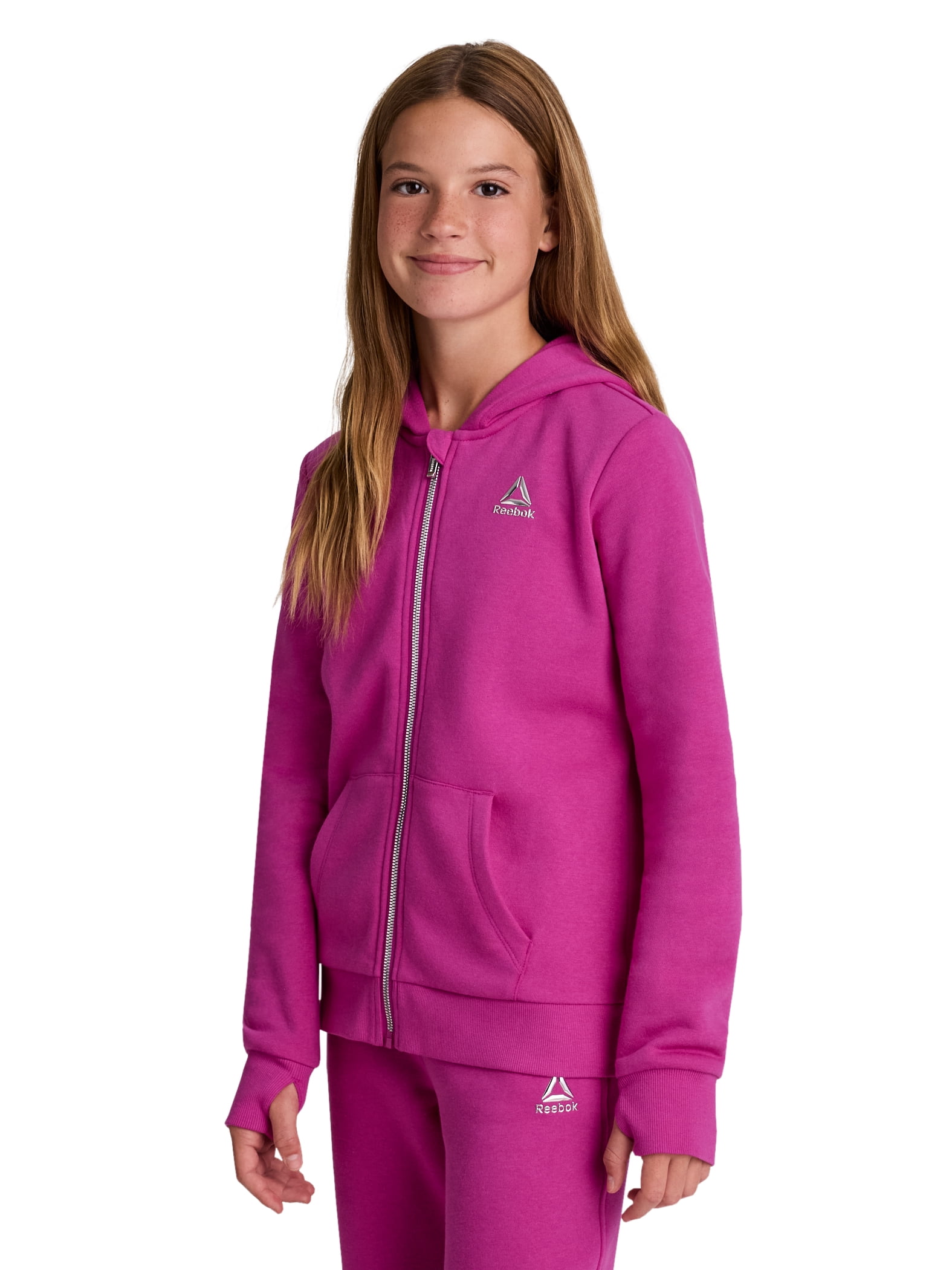 Reebok Girl’s Game Day Fleece Full Zip Hoodie, Sizes 4-18