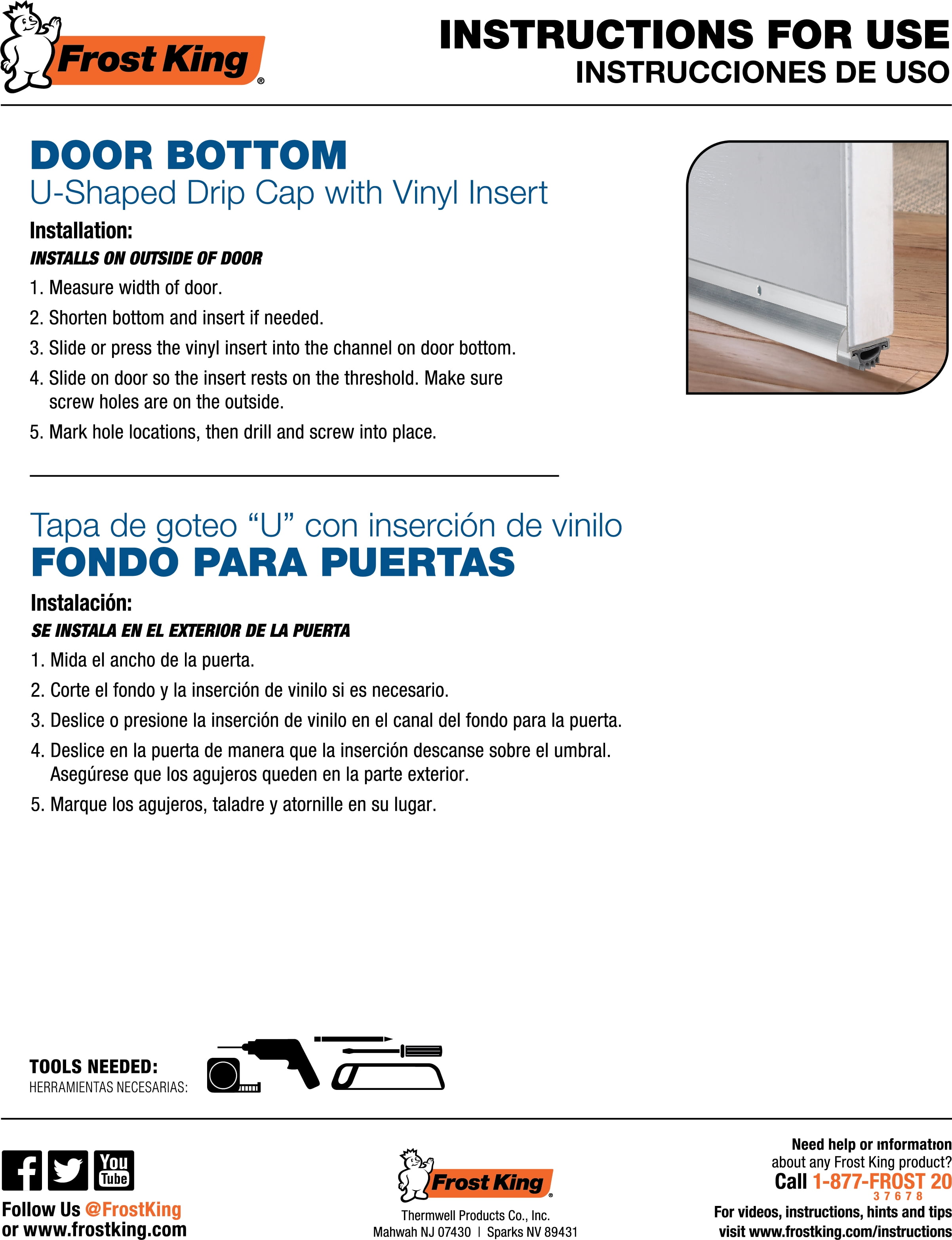 Frost King® U37H 1-3/4-Inch by 36-Inch, Silver U37BRH Drip Cap Door Bottom, 1-3/4" x 36" Weather Stripping