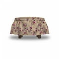 thumbnail image 4 of Floral Ottoman Cover, Delicate Exotic Flowers, 2 Piece Slipcover Set with Ruffle Skirt for Square Round Cube Footstool Decorative Home Accent, Standard Size, Dark Magenta Pale Peach, by Ambesonne, 4 of 5