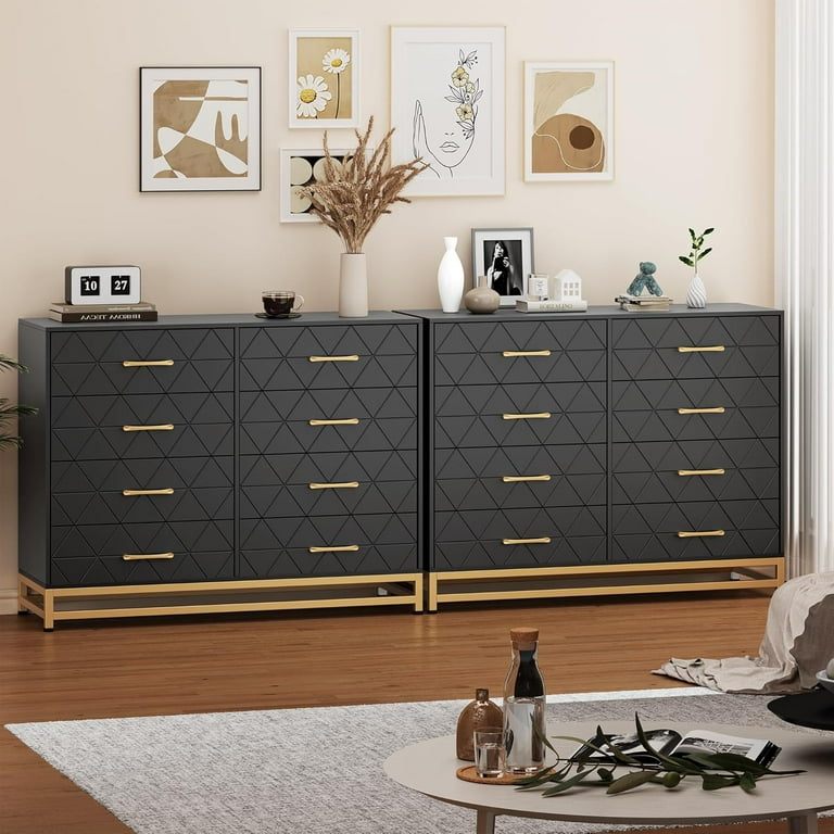 black eight drawer dresser NEILA Modern Black 8-Drawer Dresser & Chest of Drawers – Versatile Wooden  Storage Solution with Metal Handles, Stylish Colors, and Gold Accents for